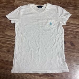 Ralph Lauren White Pocket Crewneck Tee with Light Blue Pony